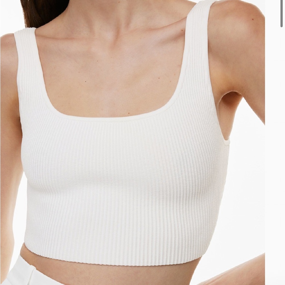 Aritzia BABATON White sculpt knit square neck Ribbed Crop Top Small